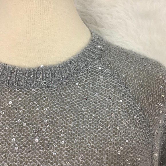 ATM Gray Sequin Embellished Knitted Alpaca Wool Blend Sweater S - Picture 2 of 7